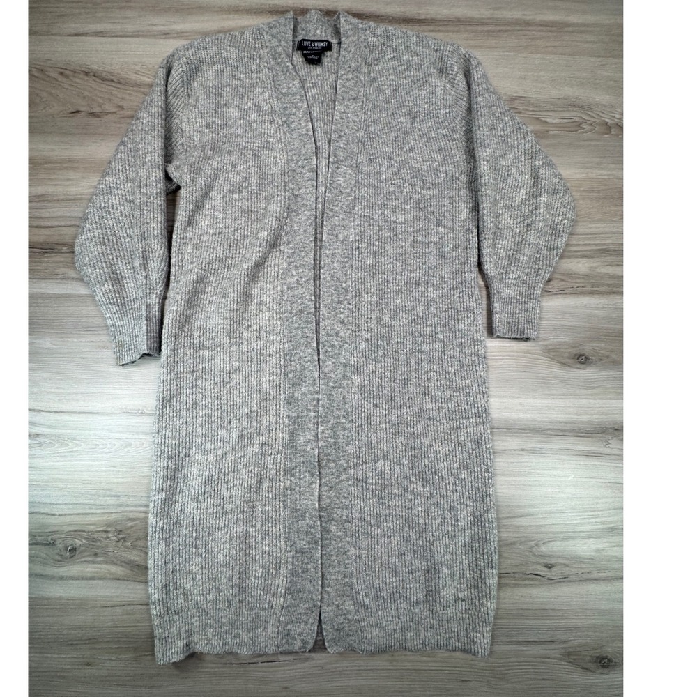 Love &‎ Whimsy Gray Ribbed Knit Maternity Duster Cardigan LA-313 Womens Small